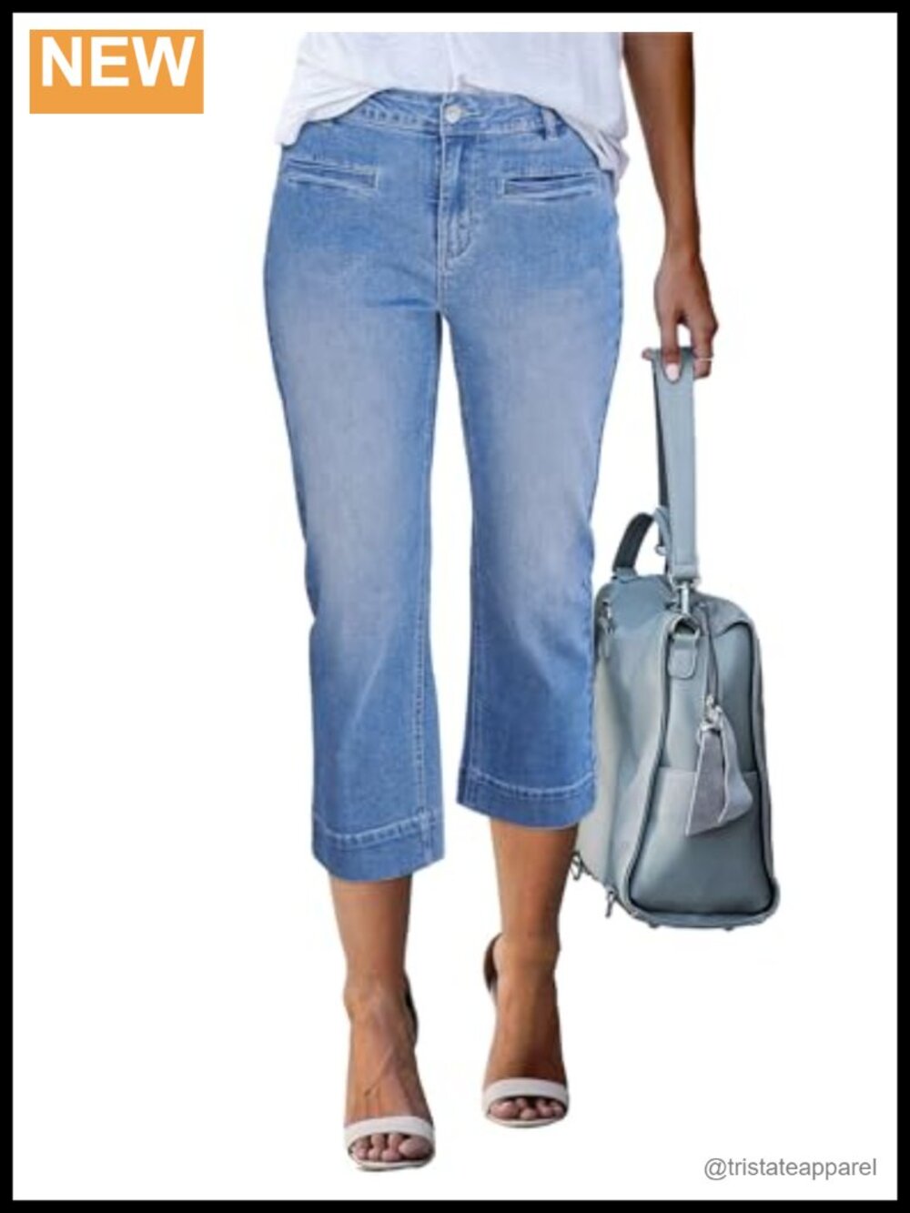 High Waisted Capri Jeans Slim Straight Stretchy Denim Cropped Pants